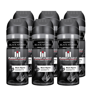 اسپری خوشبو کننده بدن مردانه پلی هات مومنت (Play Hot Moment) مدل BLACK AFGANO حجم 200 میلی‌‌لیتر مجموعه 6 عددی