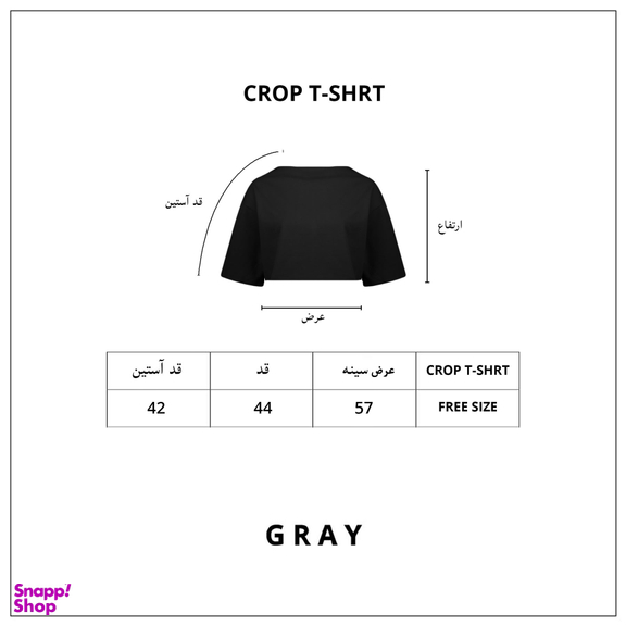 تیشرت نیم تنه گری (Gray) مدل Crop T-Shirt فری سایز