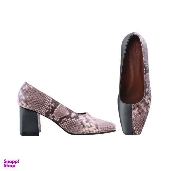 کف پاشنه دار چرم زنانه چرم کاکتوس (Charm Cactus) مدل 524 رنگ مشکی ماری