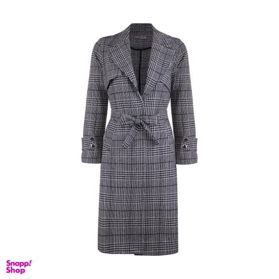 مانتو زنانه مانگ (Mong) مدل پشمی چهارخانه ژیله دار رنگ مشکی سفید