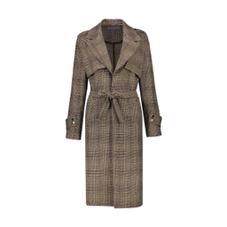 مانتو زنانه مانگ (Mong) مدل پشمی چهارخانه ژیله دار رنگ نسکافه ای