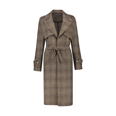 مانتو زنانه مانگ (Mong) مدل پشمی چهارخانه ژیله دار رنگ نسکافه ای