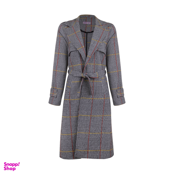 مانتو زنانه مانگ (Mong) مدل پشمی چهارخانه ژیله دار رنگ زرد