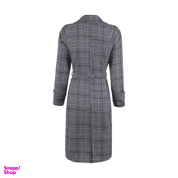 مانتو زنانه مانگ (Mong) مدل پشمی چهارخانه ژیله دار رنگ مشکی سفید