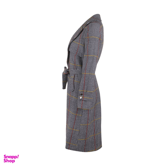 مانتو زنانه مانگ (Mong) مدل پشمی چهارخانه ژیله دار رنگ زرد