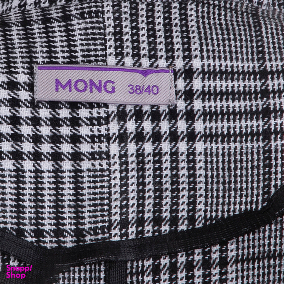 مانتو زنانه مانگ (Mong) مدل پشمی چهارخانه ژیله دار رنگ مشکی سفید