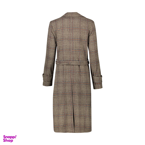 مانتو زنانه مانگ (Mong) مدل پشمی چهارخانه ژیله دار رنگ نسکافه ای