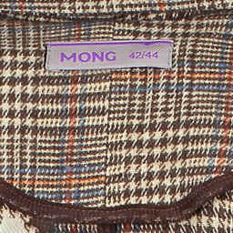 مانتو زنانه مانگ (Mong) مدل پشمی چهارخانه ژیله دار رنگ نسکافه ای