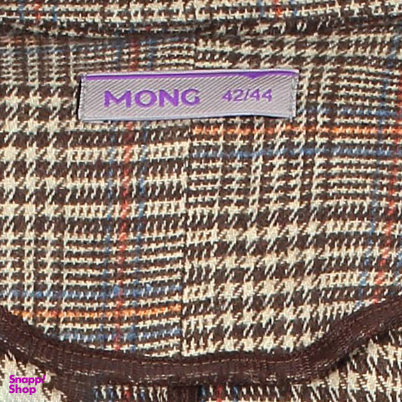 مانتو زنانه مانگ (Mong) مدل پشمی چهارخانه ژیله دار رنگ نسکافه ای