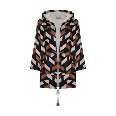 کاپشن زنانه مانگ (Mong) مدل فوتر طرح دار کلاهدار رنگ شتری