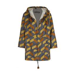 کاپشن زنانه مانگ (Mong) مدل فوتر طرح دار کلاهدار رنگ زرد
