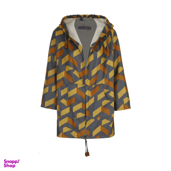 کاپشن زنانه مانگ (Mong) مدل فوتر طرح دار کلاهدار رنگ زرد