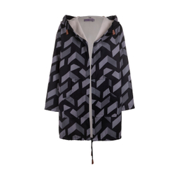 کاپشن زنانه مانگ (Mong) مدل فوتر طرح دار کلاهدار رنگ طوسی