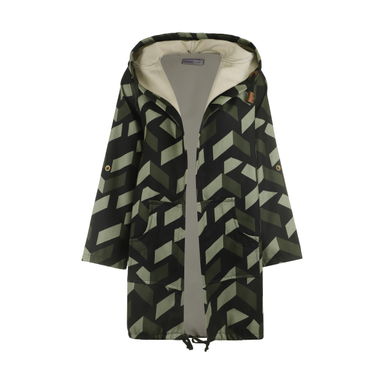 کاپشن زنانه مانگ (Mong) مدل فوتر طرح دار کلاهدار رنگ سبز