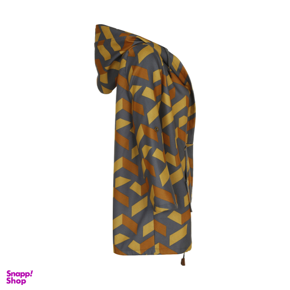 کاپشن زنانه مانگ (Mong) مدل فوتر طرح دار کلاهدار رنگ زرد