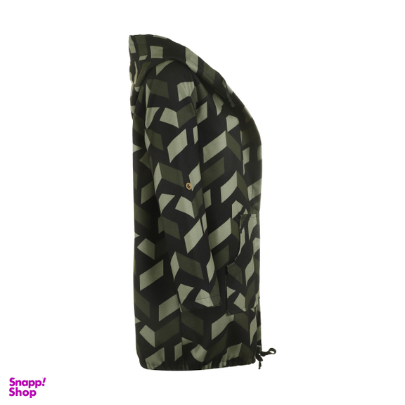 کاپشن زنانه مانگ (Mong) مدل فوتر طرح دار کلاهدار رنگ سبز