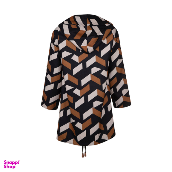 کاپشن زنانه مانگ (Mong) مدل فوتر طرح دار کلاهدار رنگ شتری