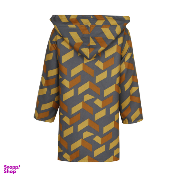 کاپشن زنانه مانگ (Mong) مدل فوتر طرح دار کلاهدار رنگ زرد