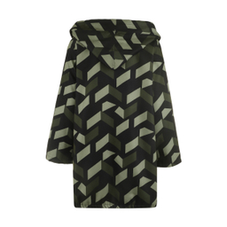 کاپشن زنانه مانگ (Mong) مدل فوتر طرح دار کلاهدار رنگ سبز