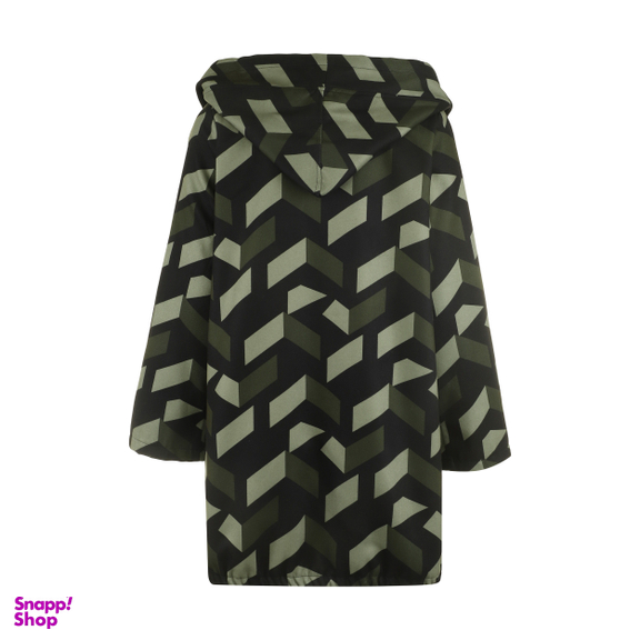 کاپشن زنانه مانگ (Mong) مدل فوتر طرح دار کلاهدار رنگ سبز