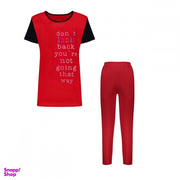 ست بلوز شلوار نخی زنانه ریواس (Reevas) طرح حروف چاپی انگلیسی کد 358235205 فری سایز