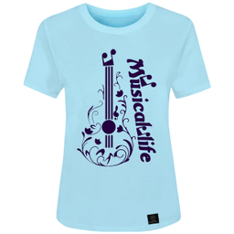 تی شرت آستین کوتاه زنانه 27 مدل MUSICAL LIFE کد F08 رنگ آبی
