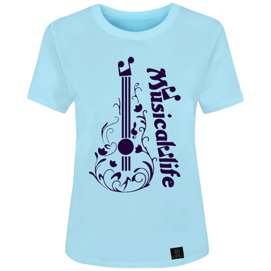 تی شرت آستین کوتاه زنانه 27 مدل MUSICAL LIFE کد F08 رنگ آبی