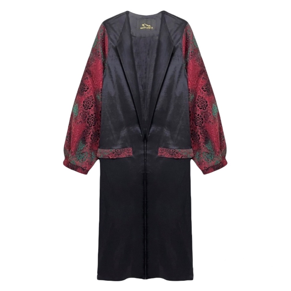 مانتو تافته وسمه (VASMEH) کد 405 رنگ مشکی زرشکی فری سایز