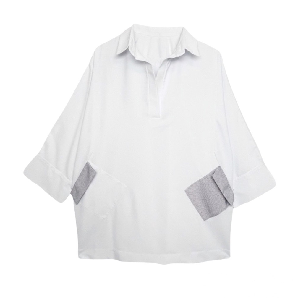 شومیز جیب راه راه وسمه (VASMEH) کد 200 رنگ سفید فری سایز