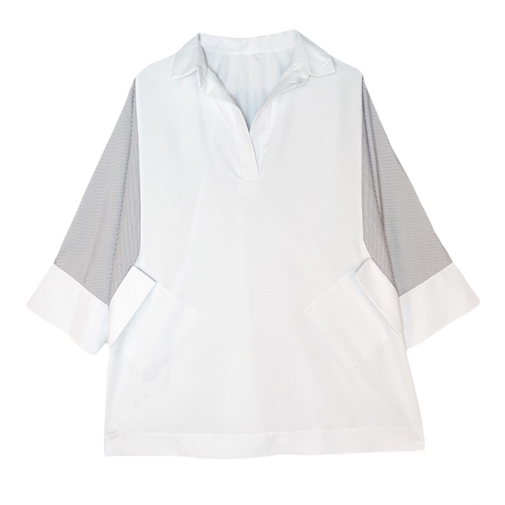 شومیز آستین راه راه وسمه (VASMEH) کد 200 رنگ سفید فری سایز