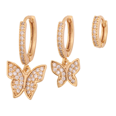 گوشواره زنانه وای اس ایکس مدل پروانه کد E3561 مجموعه 3 عددی