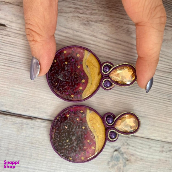 گشواره زنانه آویزه مدل درباردوزی کد avz196