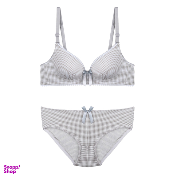 ست لباس زیر شطرنجی دخترانه کد S418-3 رنگ طوسی