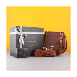 ست هدیه زنانه چرم یلسان (Yalsan Leather) مدل دلاریس کد Prm-Ats-057-Glgp