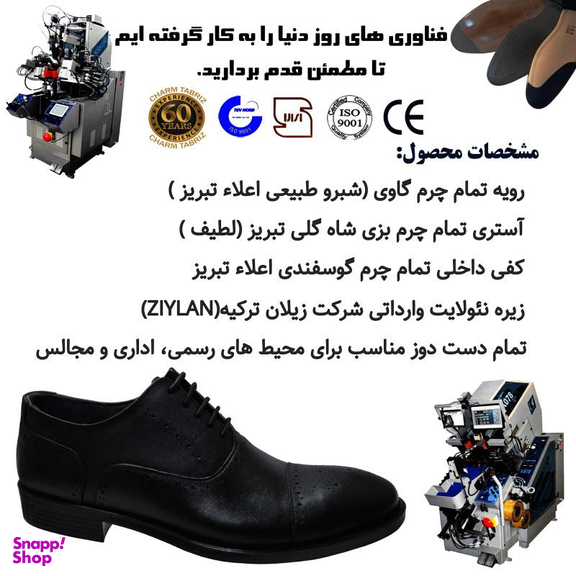 کفش طبی مردانه چرم تبریز (Charm Tabriz) مدل سفیر رنگ مشکی