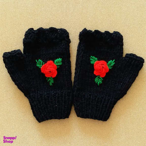 دستکش بافتنی دخترانه مدل دستباف گل دوزی H115
