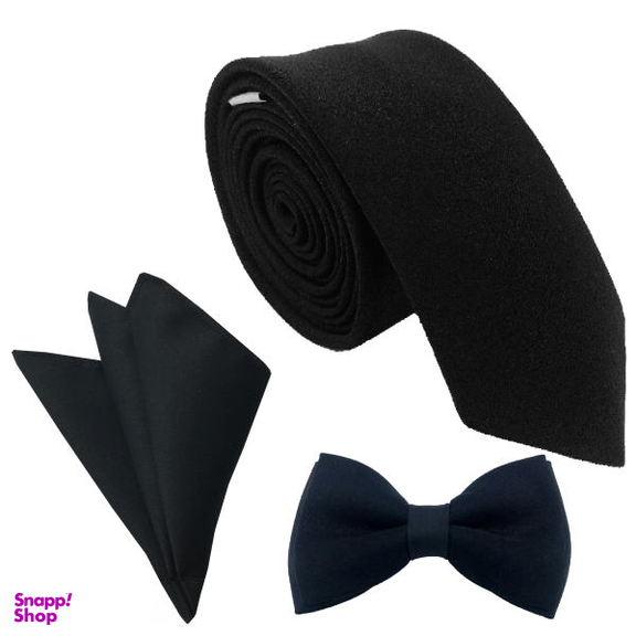 ست کراوات پاپیون و دستمال جیب هکس ایران (Hex Iran) مدل Set-Sm Blk