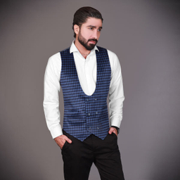 جلیقه مردانه مدل مخمل چهارخانه رنگ سرمه ای