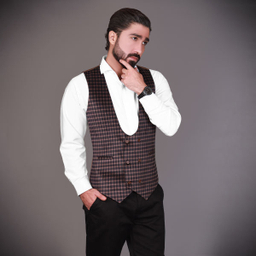 جلیقه مردانه مدل مخمل چهارخانه رنگ نسکافه ای