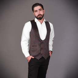جلیقه مردانه مدل مخمل چهارخانه رنگ نسکافه ای