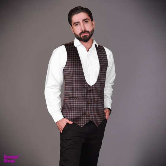 جلیقه مردانه مدل مخمل چهارخانه رنگ نسکافه ای