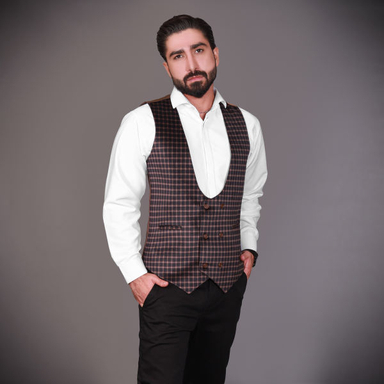 جلیقه مردانه مدل مخمل چهارخانه رنگ نسکافه ای