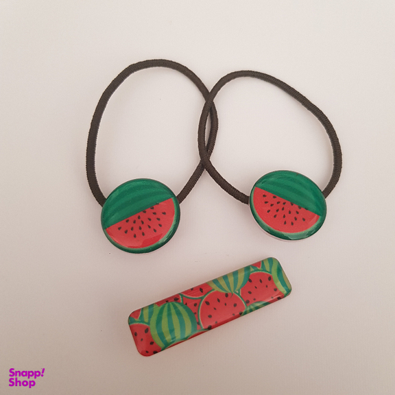 گیره و کش مو دخترانه مدل هندوانه رنگ سبز مجموعه 2 عددی