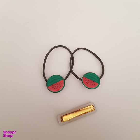 گیره و کش مو دخترانه مدل هندوانه رنگ سبز مجموعه 2 عددی