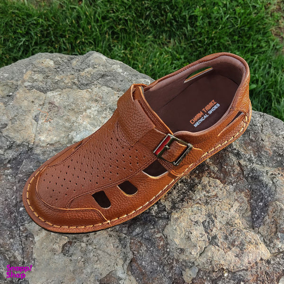 کفش طبی مردانه چرم تبریز (Charm Tabriz) مدل ارتوپدیک رنگ عسلی