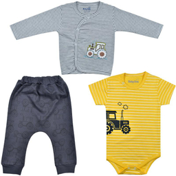 ست 3 تکه لباس نوزادی بی بی وان (Baby One) مدل تراکتور