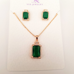 نیم ست زنانه وای اس ایکس (YSX) مدل سواروسکی سبز طلایی