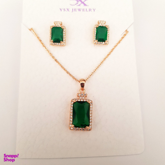 نیم ست زنانه وای اس ایکس (YSX) مدل سواروسکی سبز طلایی