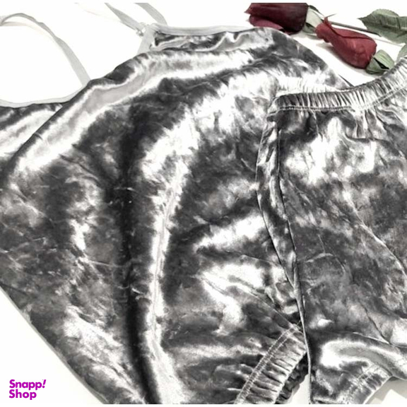 ست تاپ و شورتک زنانه مدل مخمل رنگ‌ طوسی