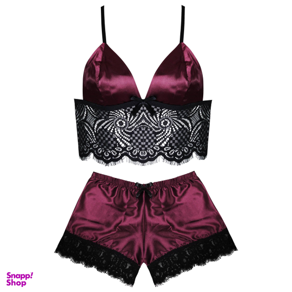 لباس خواب زنانه ماییلدا (Mayilda) مدل ساتن کد 3684-421 رنگ زرشکی